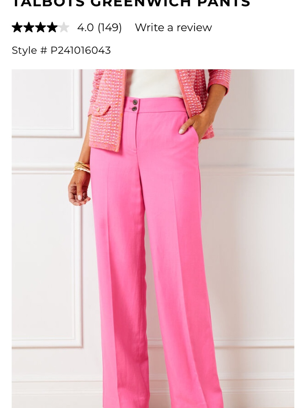 Talbots Hot Pink Wide-Leg Greenwich Pants